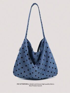 Blue Polka Dot Shoulder Bag - Lightweight Everyday Tote
